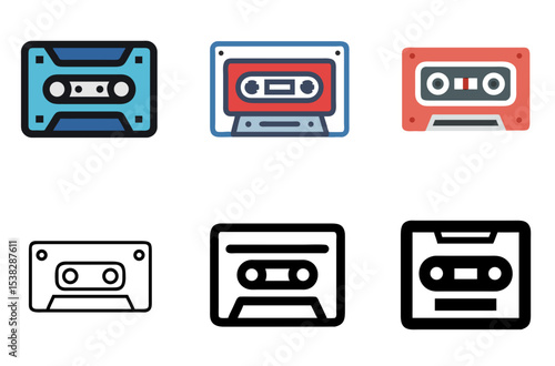 Cassette Icon Audio Music Retro Tape Record Symbol Set
