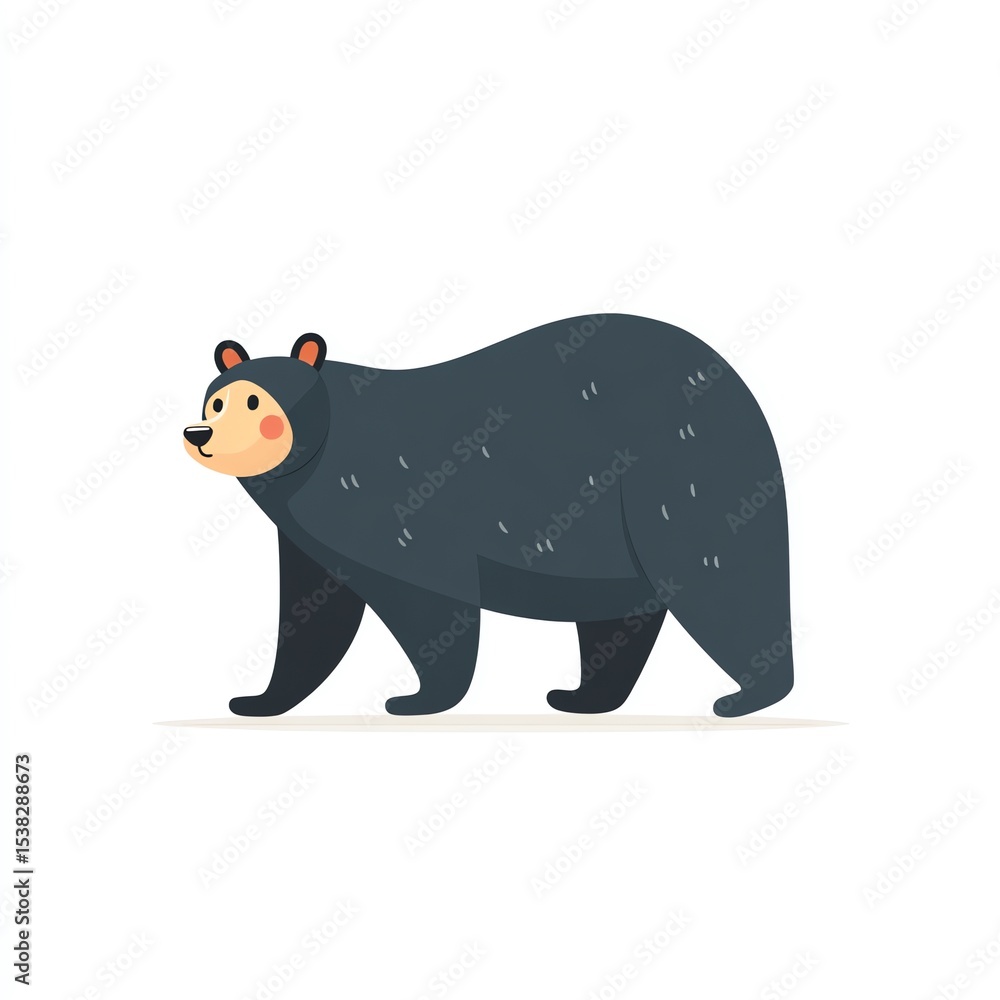 Fototapeta premium Majestic Black Bear Strolling Through Nature, A Minimalist Vector Illustration