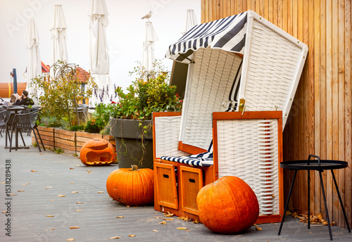 Fototapeta Naklejka Na Ścianę i Meble -  Autumn and Halloween celebration on the Baltic Sea resort, Sopot beach party