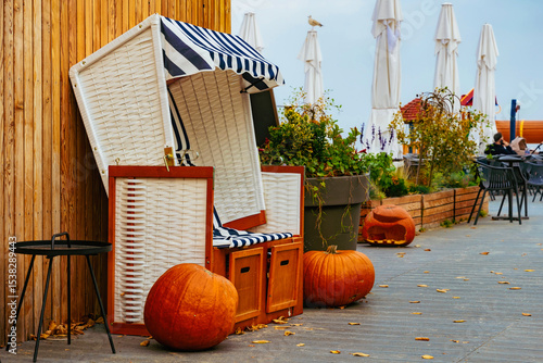 Fototapeta Naklejka Na Ścianę i Meble -  Autumn and Halloween celebration on the Baltic Sea resort, Sopot beach party