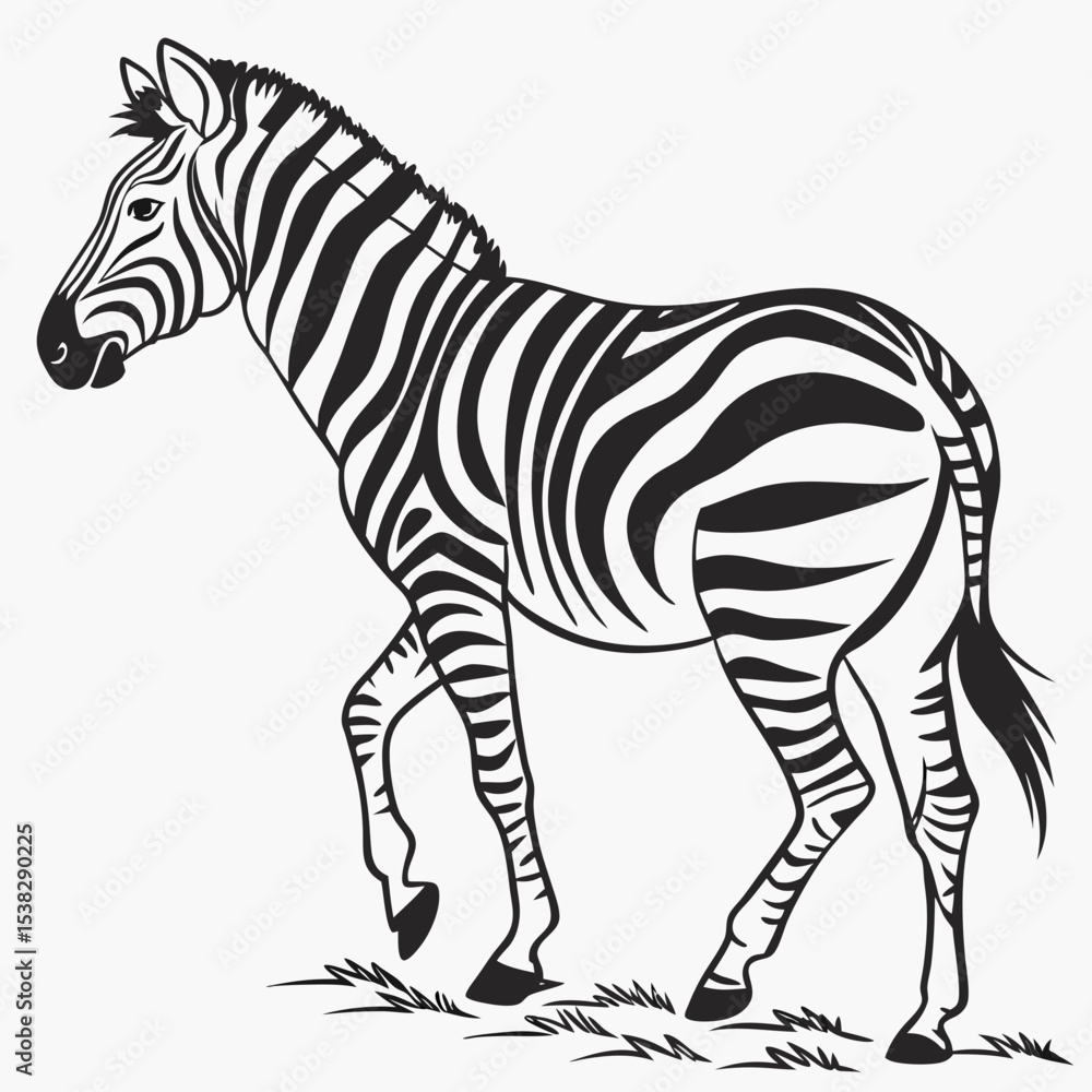 Obraz premium Illustration of a zebra in black and white with stripes walking on grass in a vector format created with generated ai
