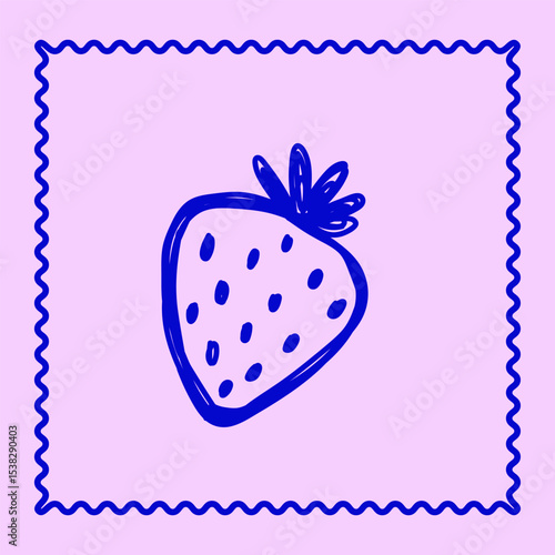 Strawberry Outline Doodle Sketch Illustration. Sweet healthy vitamin Food Symbol. Abstract Funny Berry Hand Drawn Icon. Vegetarian Detox Food Sign Art. 
