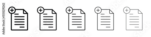 Add document icons in black stroke designs on white background