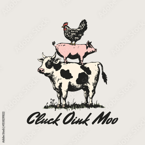 Cluck Oink Moo Farm Animal Stack Graphic