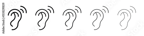 Assistive listening systems icons in black stroke designs on white background