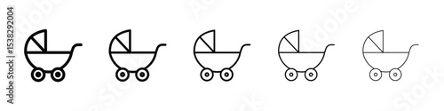 Baby carriage icons in black stroke designs on white background