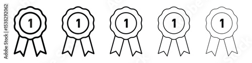 Badge icons in black stroke designs on white background