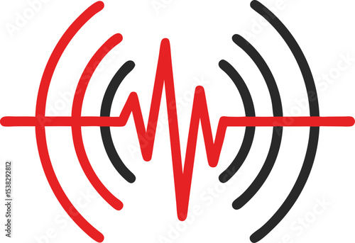 a heartbeat pulse icon surrounded by soundwave