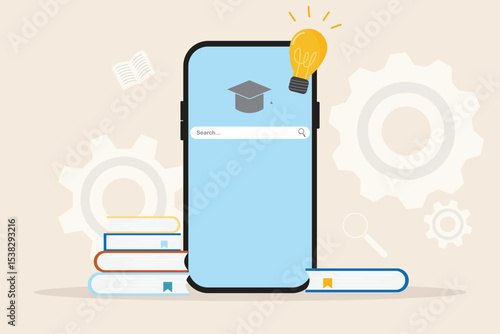Technology for education concept. Search , study and research by using internet for approach knowledge. Online learning graduation university diploma E-learning course illustration vector.