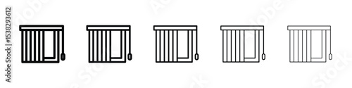 Blinds open icons in black stroke designs on white background