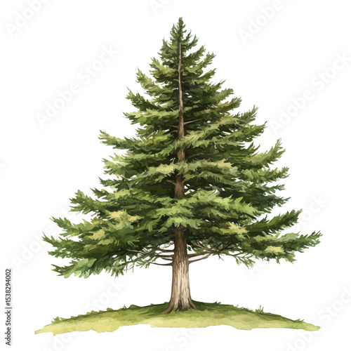 A Western Red Cedar Tree, watercolor illustration vector, isolated on a white background.