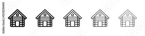Cabin icons in black stroke designs on white background