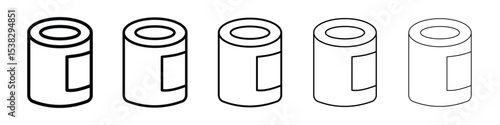 Can food icons in black stroke designs on white background