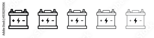 Car battery icons in black stroke designs on white background