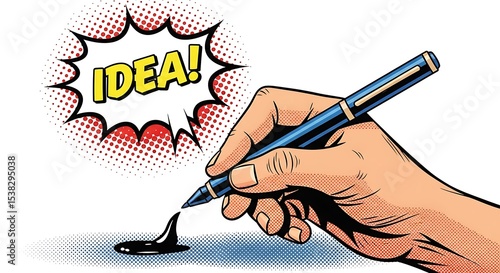 Captivating Illustration Hand Writing Down an Idea, Pop Art Style