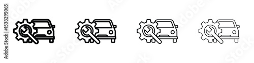 Car mechanic icons in black stroke designs on white background