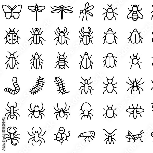 Set of icons of Insects | Insects icon | Butterfly icon | Gross hopper icon | Bea icon | leach icon | Arthopoda icon