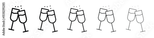 Champagne Glass icons in black stroke designs on white background