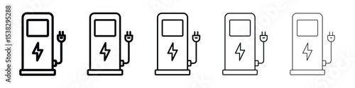Charging station icons in black stroke designs on white background