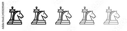 Chess icons in black stroke designs on white background