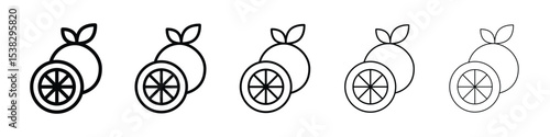 Citrus icons in black stroke designs on white background