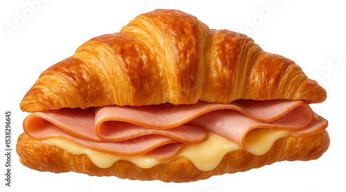 Flaky croissant sandwich with layers of ham and melted cheese.