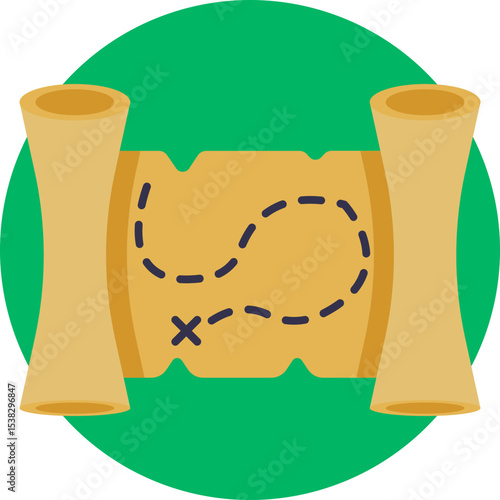 Treasure map with marked path and X indicating hidden loot.