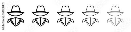 Cowboy icons in black stroke designs on white background