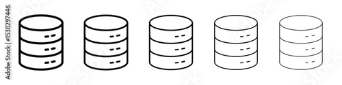 Database icons in black stroke designs on white background