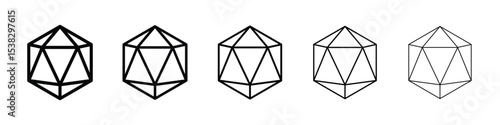 Dice d20 icons in black stroke designs on white background