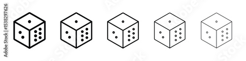 Dice icons in black stroke designs on white background