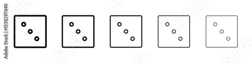 Dice three icons in black stroke designs on white background