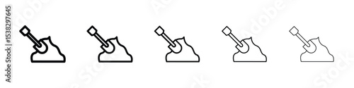 Digging icons in black stroke designs on white background