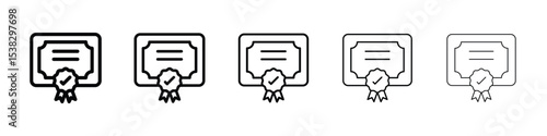 Diploma icons in black stroke designs on white background