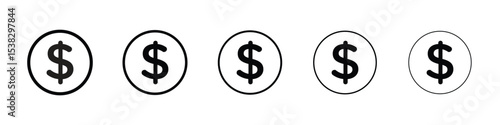 Dollar icons in black stroke designs on white background