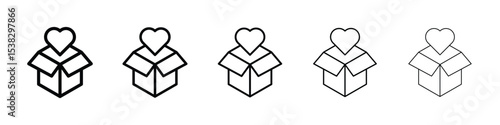 Donation box icons in black stroke designs on white background