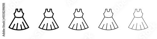 Dress icons in black stroke designs on white background