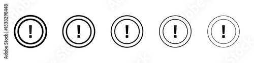Exclamation interface icons in black stroke designs on white background