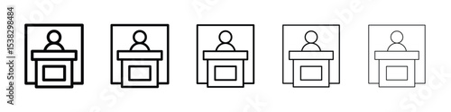 Exhibitor icons in black stroke designs on white background