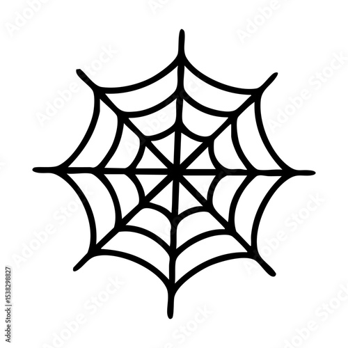 Simple black vector illustration of a symmetrical spider web. Clean and minimal Halloween graphic ideal for stickers, prints, decorations, kids crafts, and spooky seasonal design projects.