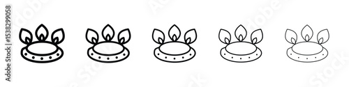 Fire burner icons in black stroke designs on white background