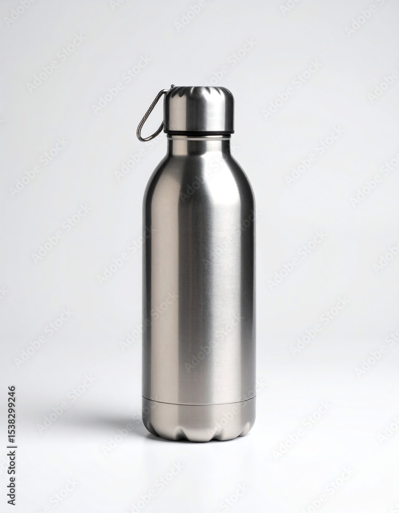 Sharp Image of Empty Glossy Metal Water Bottle Mockup with Isolated Background Sharp Image of Empty Glossy Metal Water Bottle Mockup with Isolated Background