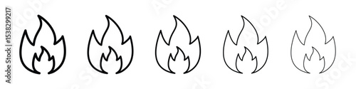 Flame icons in black stroke designs on white background