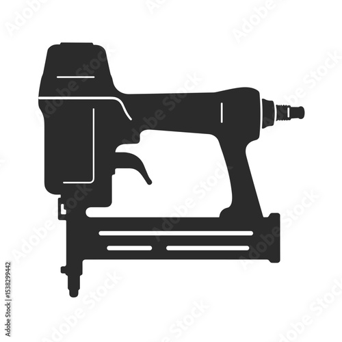 Nail gun tool in black silhouette, for construction and home repair