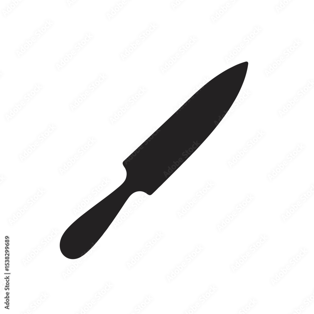 Fototapeta premium Black silhouette of a knife on white, for culinary blogs, with copy space
