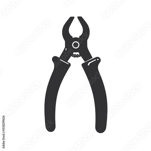 Black pliers on white background, equipment for construction and DIY