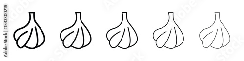 Garlic icons in black stroke designs on white background
