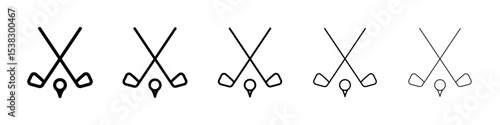 Golf club icons in black stroke designs on white background