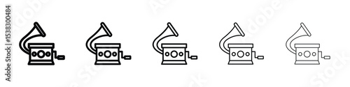 Gramophone icons in black stroke designs on white background