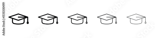 Graduation cap icons in black stroke designs on white background